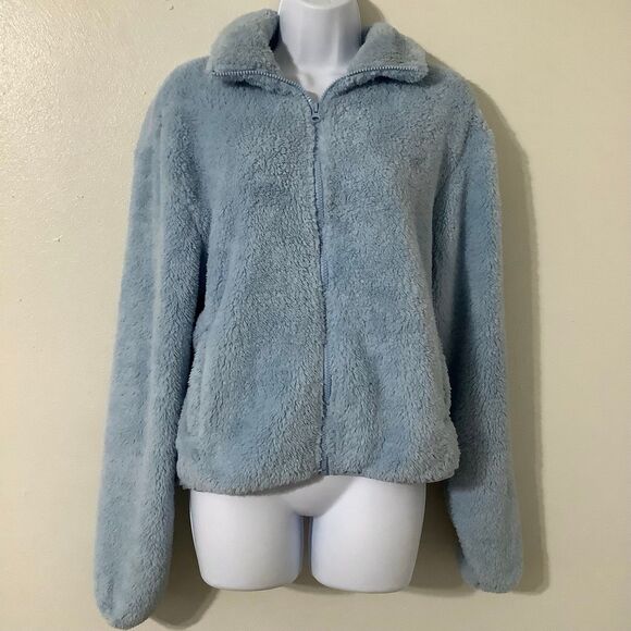 NWT Old Navy Pastel Blue Fleece Zip Up Minimalist Cozycore Normcore Jacket TallS - Picture 1 of 8